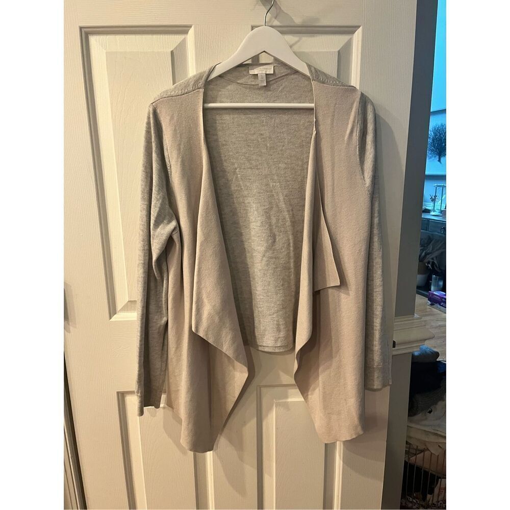 The White Company Heathered Gray & Tan Open Front Waterfall Cardigan Sweater sz